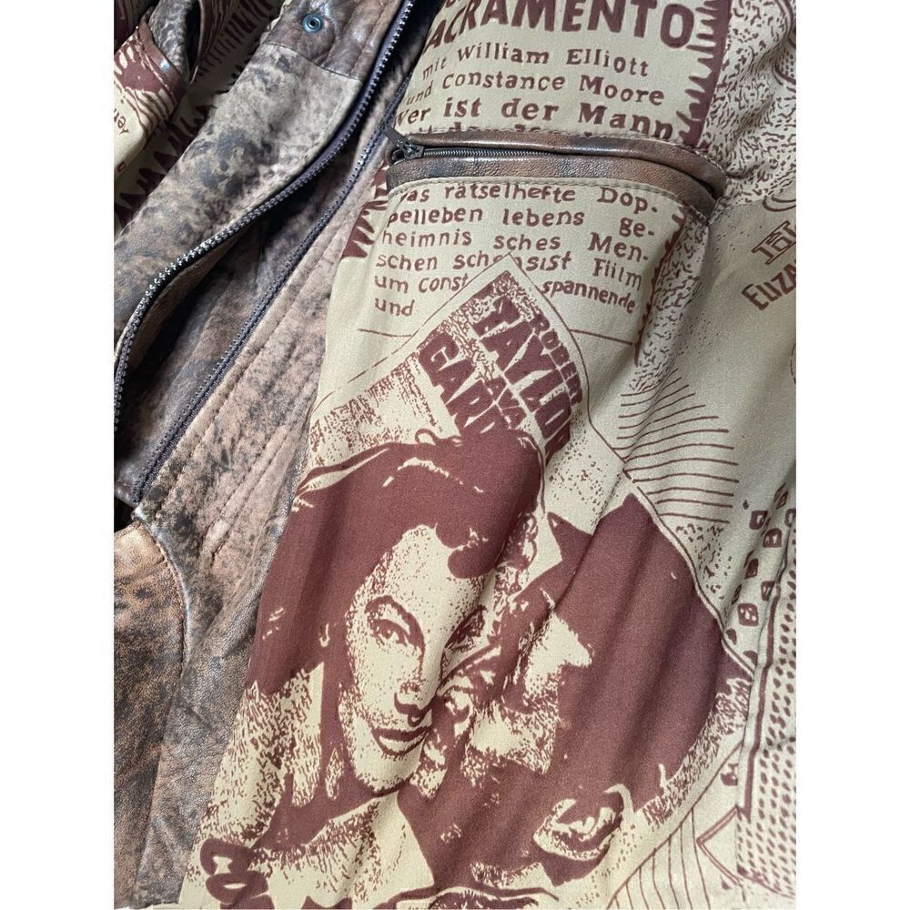 Rare Vintage Leather Jacket Old Hollywood Actors 1950’s German Titles Brown L - Picture 5 of 16